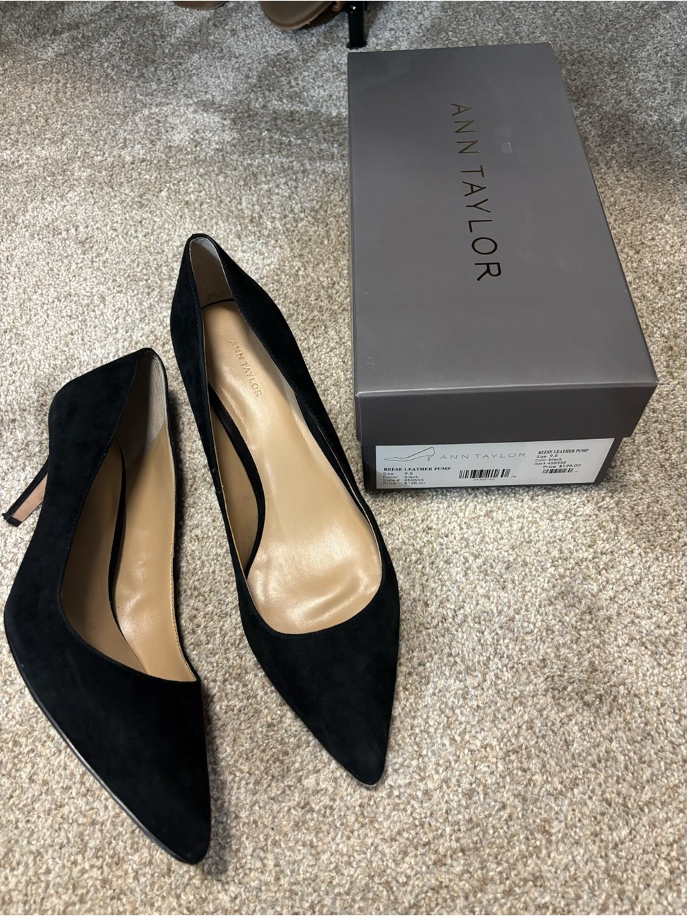 Ann Taylor Black Suede Pointed Toe Pumps with Kitten Heel